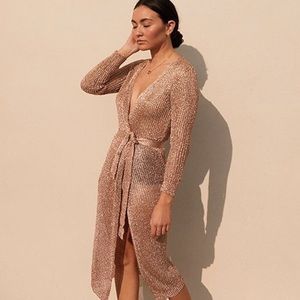 Rose Gold Metallic Knitted Wrap Dress